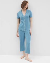 Soma / Solid Short Sleeve Notch Collar Pajama Top BLUE HEAVEN