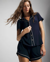 Soma / Solid Short Sleeve Notch Collar Pajama Top NIGHTFALL NAVY