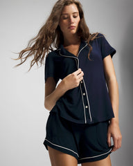 Soma / Solid Short Sleeve Notch Collar Pajama Top NIGHTFALL NAVY