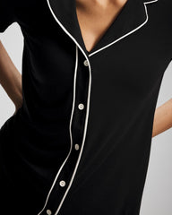 Soma / Solid Short Sleeve Notch Collar Pajama Top BLACK