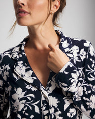 Soma / Long-Sleeve Printed Notch Collar Pajama Top SERENITY PETALS NAVY