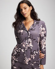 Soma / Long-Sleeve Printed Notch Collar Pajama Top FLORAL DREAMS GRAY