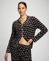 Soma / Long-Sleeve Printed Notch Collar Pajama Top PEACEFUL PETALS BLACK