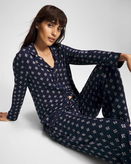 Soma / Long-Sleeve Printed Notch Collar Pajama Top BELLE FOULARD NAVY