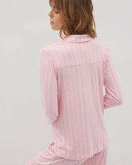 Soma / Long-Sleeve Printed Notch Collar Pajama Top BLISS STRIPE LAVENDER