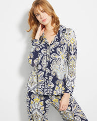 Soma / Long-Sleeve Printed Notch Collar Pajama Top STYLISH PAISLEY NAVY