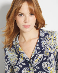 Soma / Long-Sleeve Printed Notch Collar Pajama Top STYLISH PAISLEY NAVY