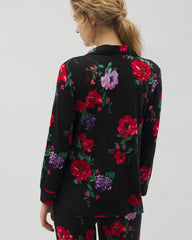 Soma / Long-Sleeve Printed Notch Collar Pajama Top RHAPSODY FLORA BLACK
