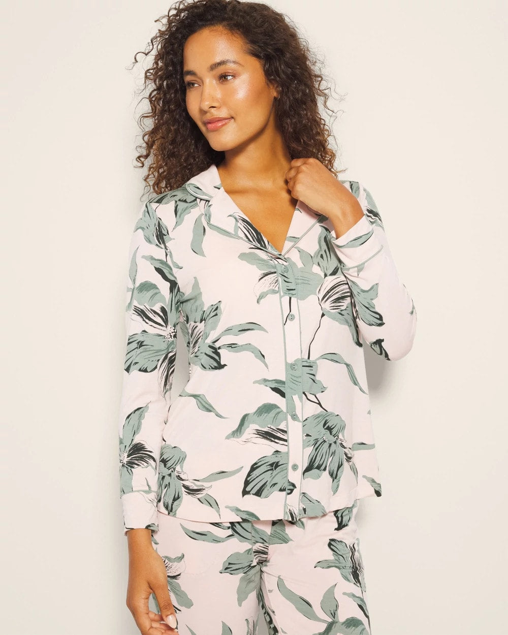 Soma / Long-Sleeve Printed Notch Collar Pajama Top BLOOM BREEZE G SEPIA ROSE