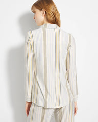 Soma / Long-Sleeve Printed Notch Collar Pajama Top SUMMIT STRIPE CHAMPAGNE
