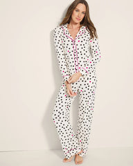 Soma / Long-Sleeve Printed Notch Collar Pajama Top FANCIFUL DOT CHAMPAGNE