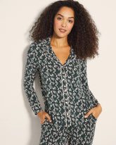 Soma / Long-Sleeve Printed Notch Collar Pajama Top TINY PETALS DK EVERGLADE