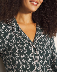 Soma / Long-Sleeve Printed Notch Collar Pajama Top TINY PETALS DK EVERGLADE