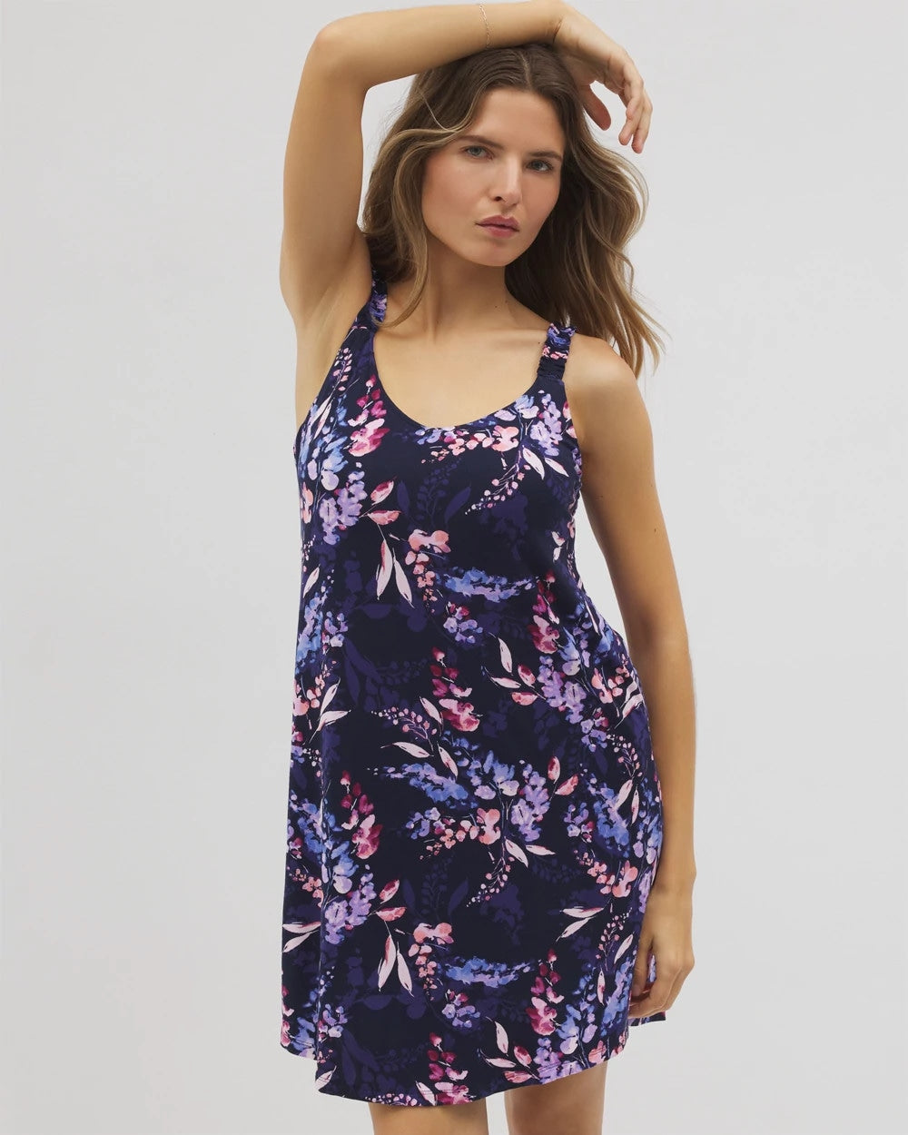 Soma / Cool Nights Ruffle Strap Chemise BLOOM BRIGHTLY NAVY
