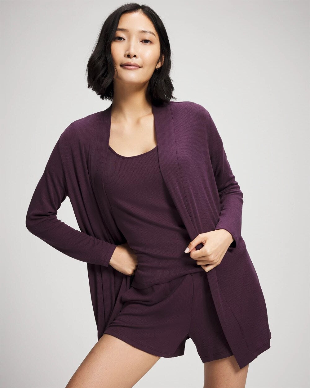 Soma / Lightweight Rib Knit Long Sleeve Wrap PLUM PERFECT