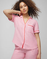 Soma / Short-Sleeve Notch Collar Pajama Top CROSSDYE MAKE ME BLUSH