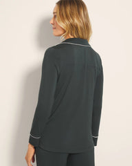 Soma / Long-Sleeve Notch Collar Pajama Top DARK EVERGLADE