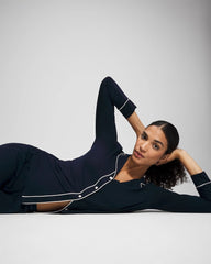 Soma / Long-Sleeve Notch Collar Pajama Top NIGHTFALL NAVY