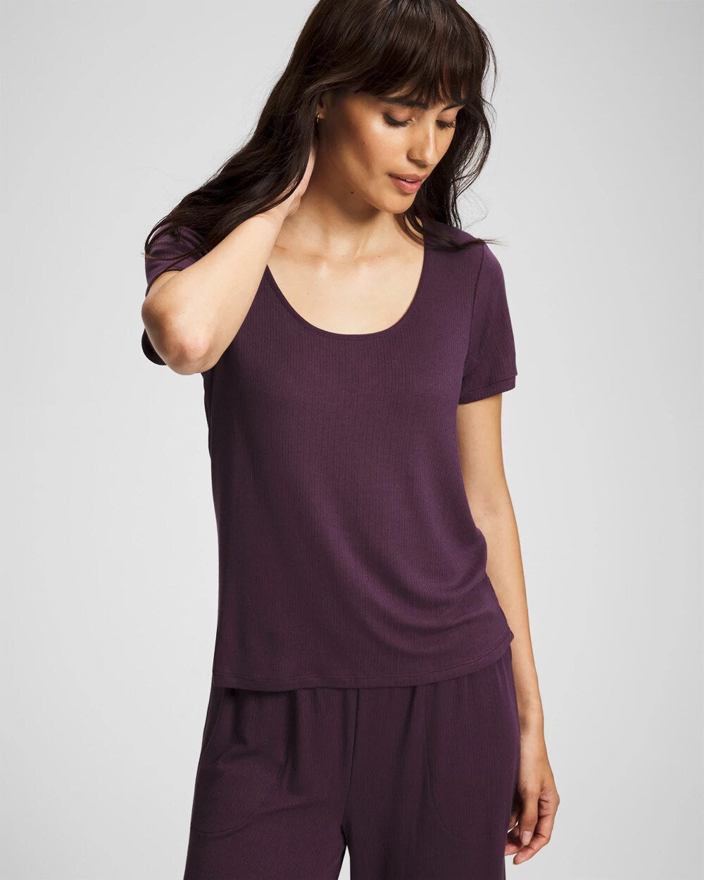 Soma / Lightweight Rib Knit Short Sleeve Pajama Tee PLUM PERFECT