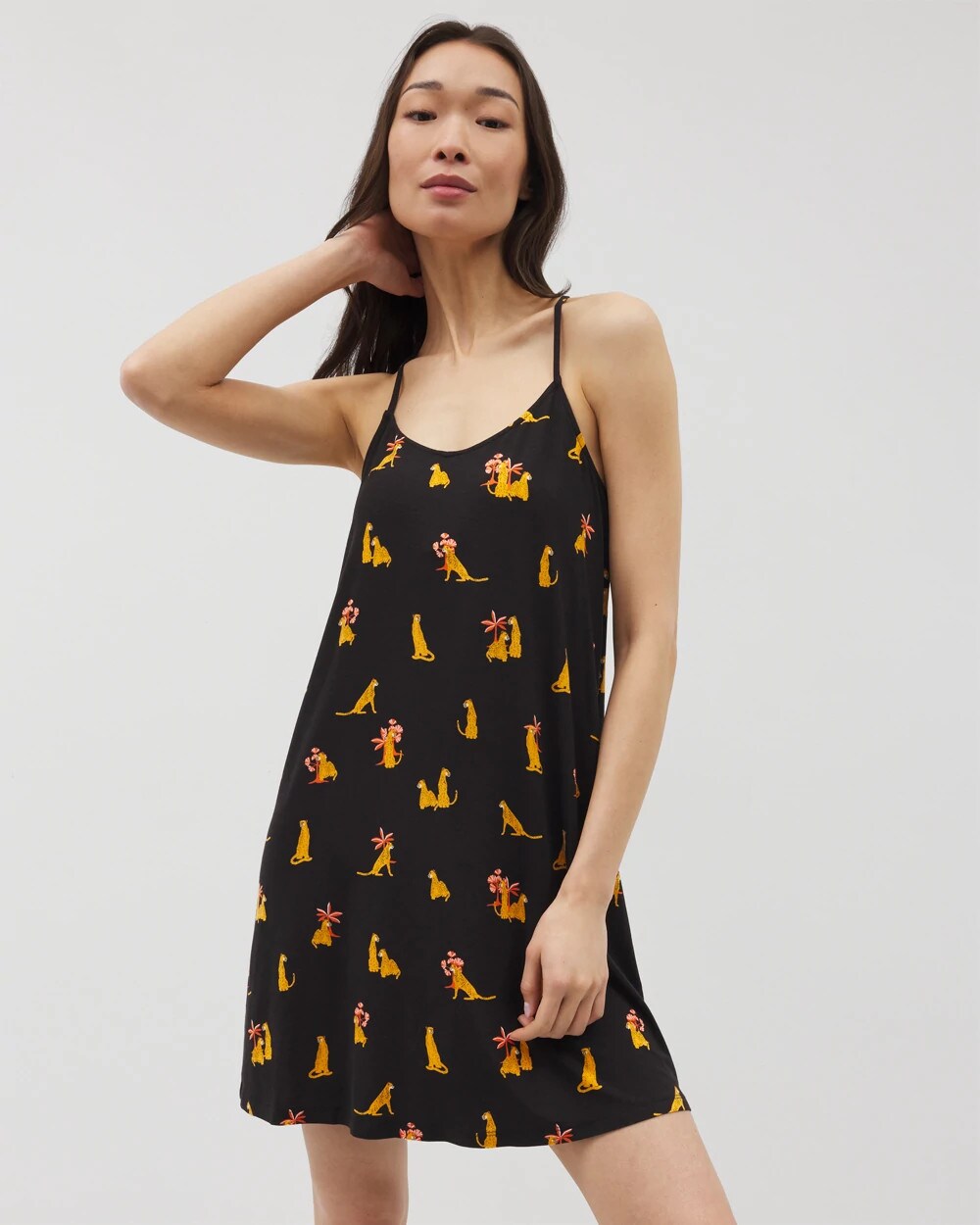 Soma / Strappy Sleepshirt FELINE FUN MID BLK