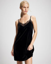 Soma / Velvet Lace Trim Chemise BLACK
