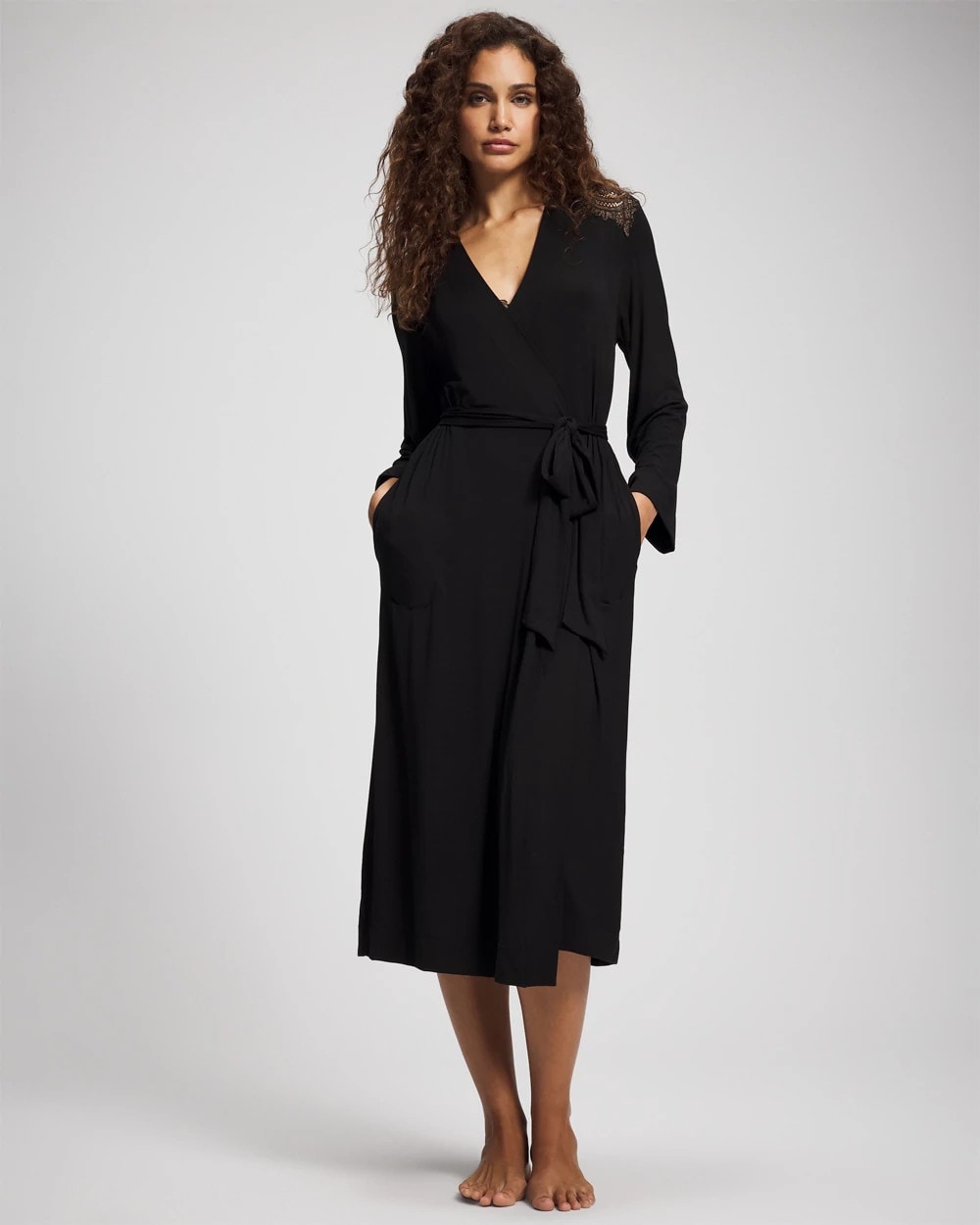 Soma / Long Robe with Lace BLACK