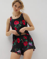 Soma / Ruffle Pajama Shorts RHAPSODY FLORA BLACK
