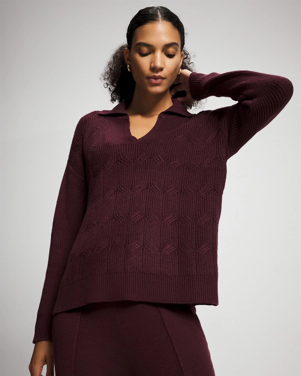 Soma / Premier Knit Cable Knit Collared Sweater MERLOT