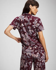 Soma / Piped Short Sleeve Notch Collar Pajama Top PAISLEY SPLENDOR PLUM