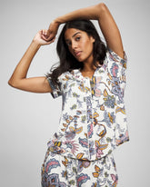 Soma / Piped Short Sleeve Notch Collar Pajama Top PAISLEY SPLENDOR CHAMP