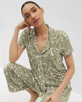 Soma / Piped Short Sleeve Notch Collar Pajama Top PALMTASTIC VETIVER/CHAMP