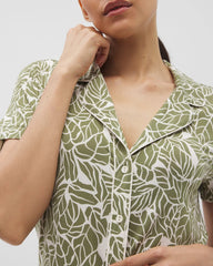 Soma / Piped Short Sleeve Notch Collar Pajama Top PALMTASTIC VETIVER/CHAMP