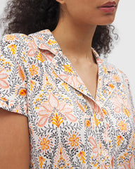 Soma / Piped Short Sleeve Notch Collar Pajama Top VINE PAISLEY CHAMPAGNE M