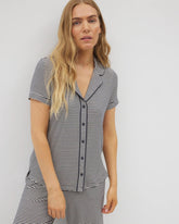 Soma / Piped Short Sleeve Notch Collar Pajama Top NIGHTCAP STRIPE NAVY