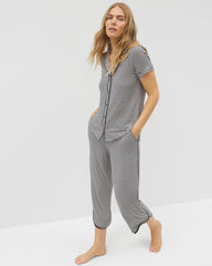 Soma / Piped Short Sleeve Notch Collar Pajama Top NIGHTCAP STRIPE NAVY