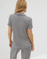 Soma / Piped Short Sleeve Notch Collar Pajama Top NIGHTCAP STRIPE NAVY