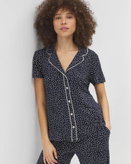Soma / Piped Short Sleeve Notch Collar Pajama Top DOT OBSESSED NAVY