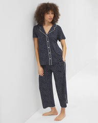 Soma / Piped Short Sleeve Notch Collar Pajama Top DOT OBSESSED NAVY