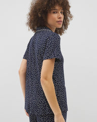 Soma / Piped Short Sleeve Notch Collar Pajama Top DOT OBSESSED NAVY