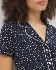 Soma / Piped Short Sleeve Notch Collar Pajama Top DOT OBSESSED NAVY