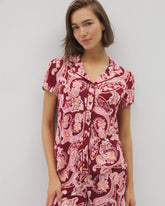 Soma / Piped Short Sleeve Notch Collar Pajama Top KASHMIR PAISLEY KISS