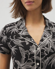Soma / Piped Short Sleeve Notch Collar Pajama Top PLUMERIA BLOOMS BLK CH