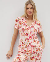 Soma / Piped Short Sleeve Notch Collar Pajama Top SHAKE YOUR PALM PALMS P