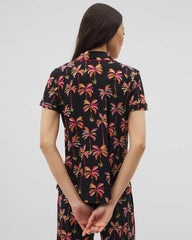 Soma / Piped Short Sleeve Notch Collar Pajama Top SHAKE YOUR PALM PALMS BLK