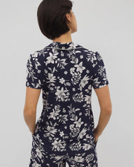 Soma / Piped Short Sleeve Notch Collar Pajama Top PLUMERIA DREAM NAVY