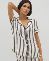 Soma / Piped Short Sleeve Notch Collar Pajama Top HAMPTON STRIPE BLACK