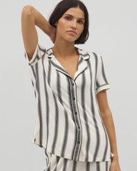 Soma / Piped Short Sleeve Notch Collar Pajama Top HAMPTON STRIPE BLACK