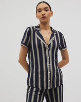 Soma / Piped Short Sleeve Notch Collar Pajama Top HAMPTON STRIPE NA CHAMP