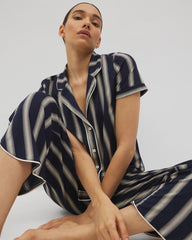Soma / Piped Short Sleeve Notch Collar Pajama Top HAMPTON STRIPE NA CHAMP