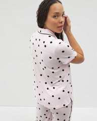 Soma / Piped Short Sleeve Notch Collar Pajama Top CHEERFUL DOT B SUGAR
